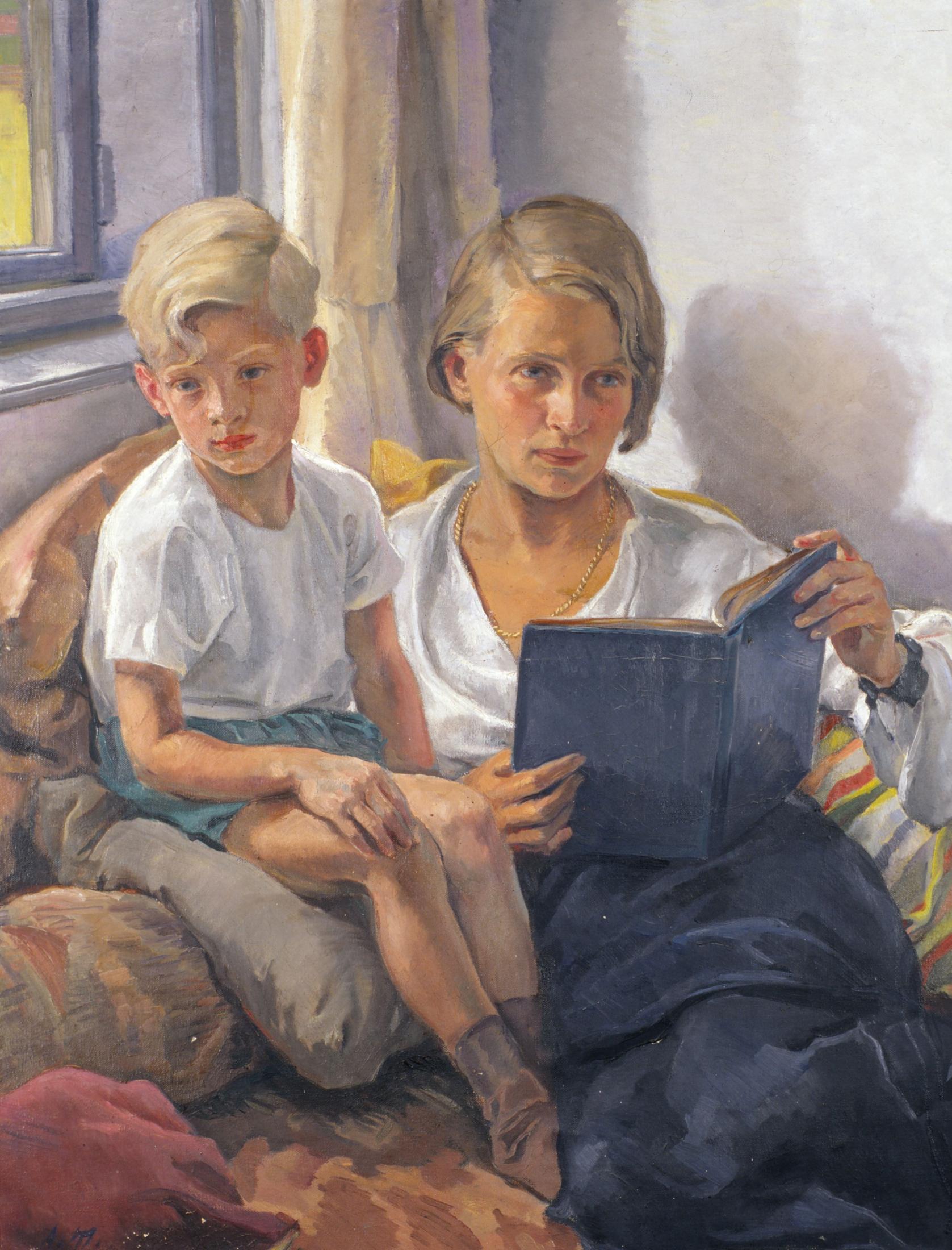 Alfred Mieses, Margaretha Infeld with Helmut, 1937, Oil and Tempera on Canvas 