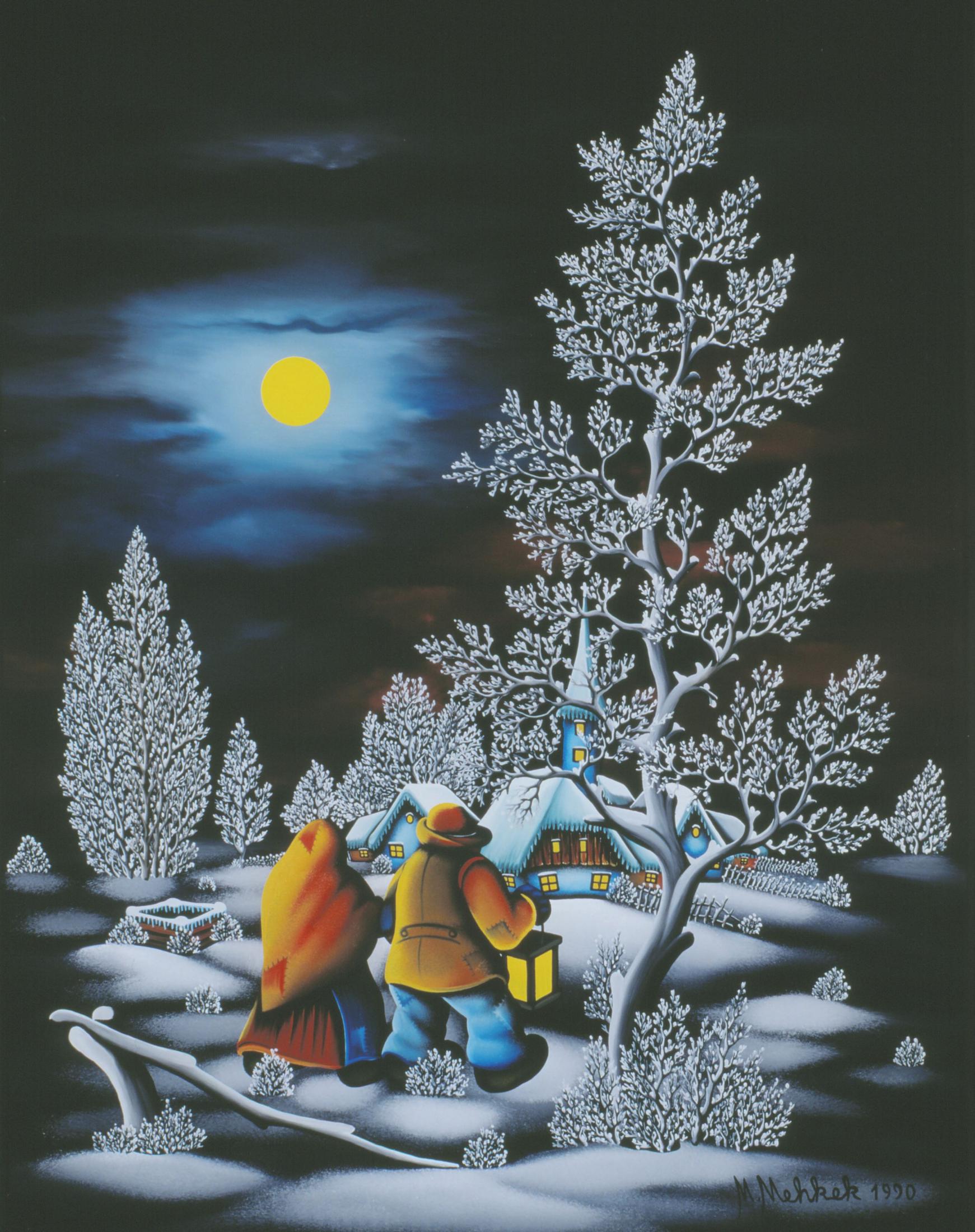Martin Mehkek, A walk on a winter night, 1990, Oil behind Glas