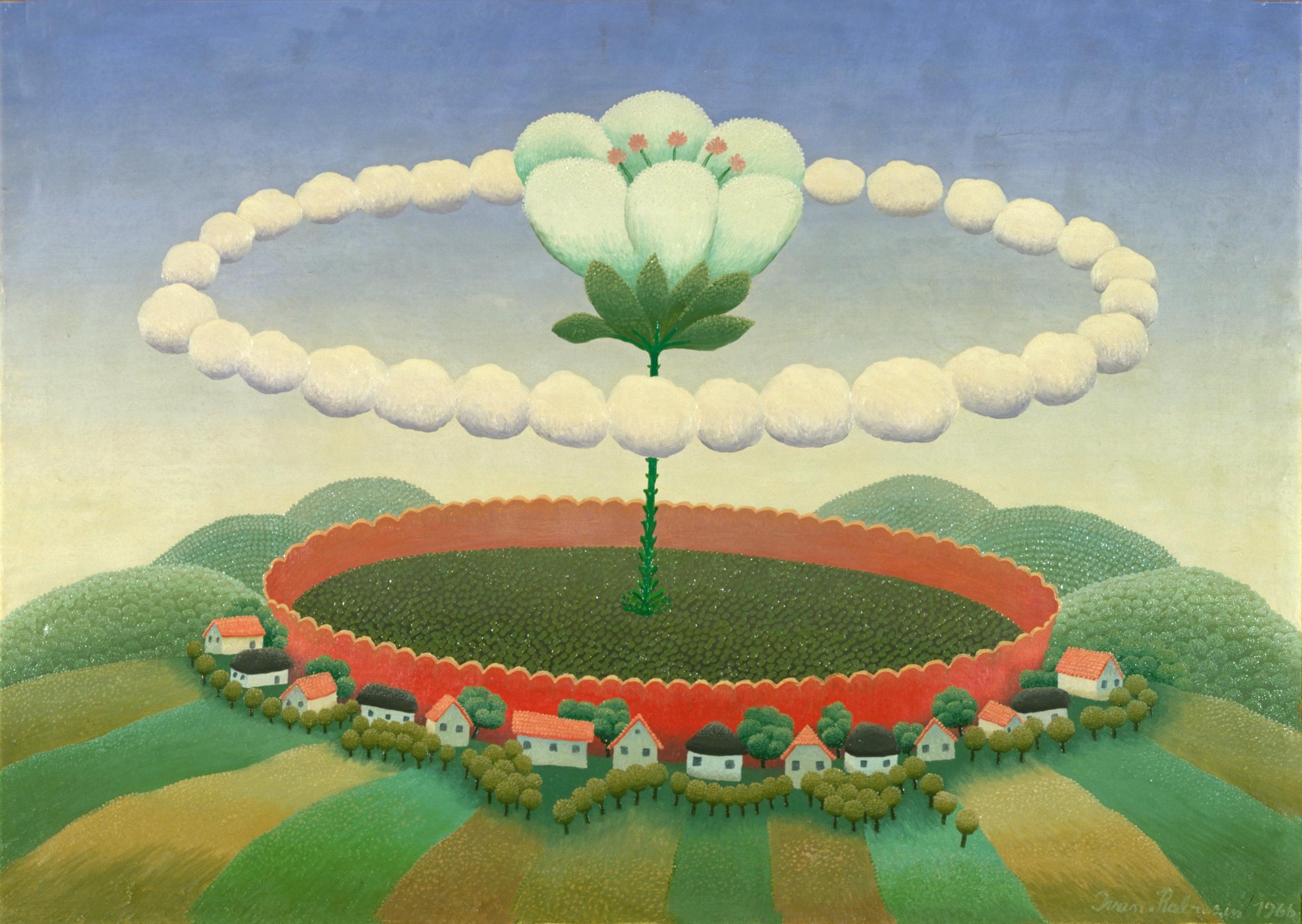 Ivan Rabuzin, Die Welt in der Vase, 1966, Öl auf Leinwand
