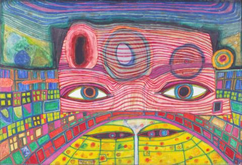 Friedensreich Hundertwasser, The cinema, Mixed Media on paper and canvas, 1969 