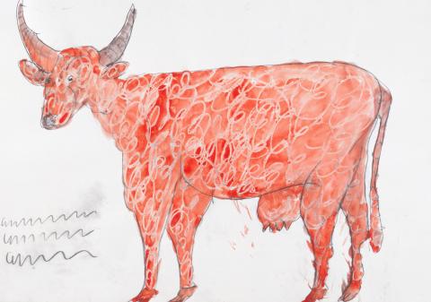 Franz Kamlander, Orange cow, Mixed media, 1987
