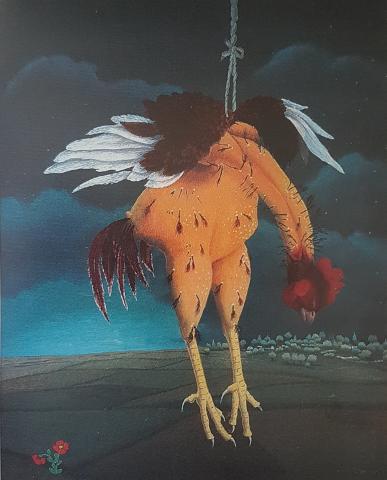 Ivan Generalic, "Hanged Cock", Oil on Glas, 1959
